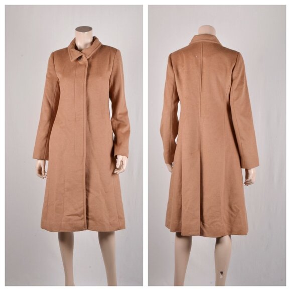 Cole Haan Stand-collar Single-breasted Wool Blend Coat Camel - Picture 3 of 3